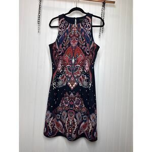 Banana Republic Navy Dress with Red and Pink Paisley Print